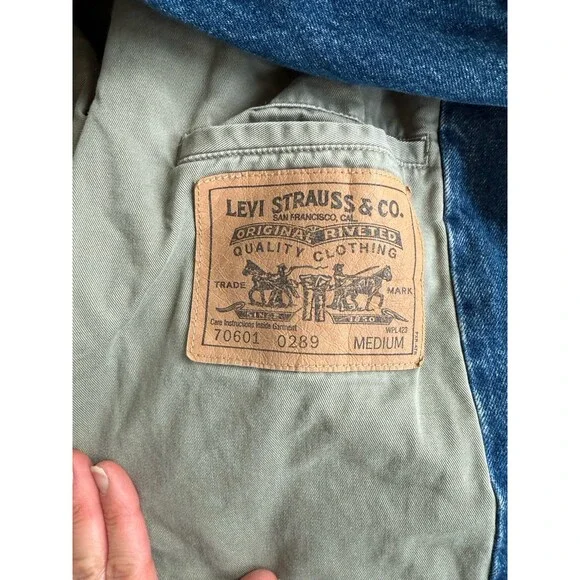 Vtg 80s 90s Levi's Denim Varsity Jacket Medium Sports Letterman Jean Blue - Picture 6 of 6